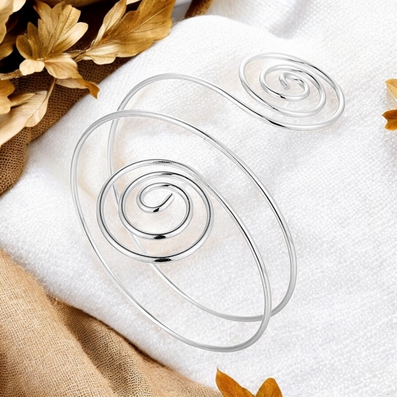 🆕 Boho Chic Spiral Elegant Arm Cuff Bracelet Silver Plated Adjustable Statement - Picture 6 of 14